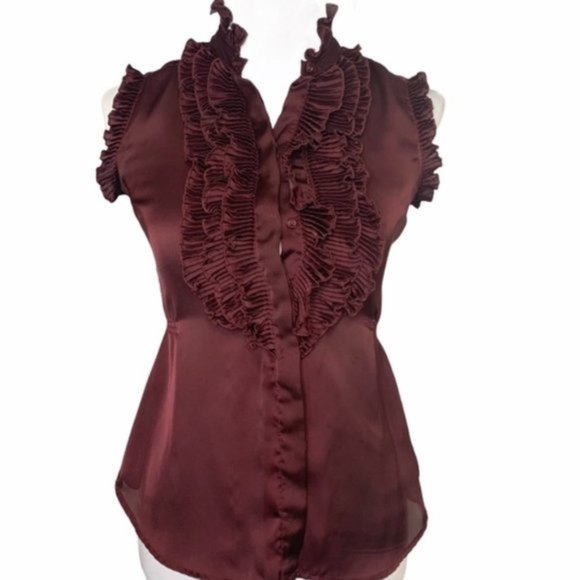 Converse Tops - Converse One Star Burgundy Button Ruffle Top, XS